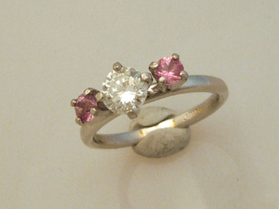 3-Stone Diamond Pink Sapphire Engagement Ring