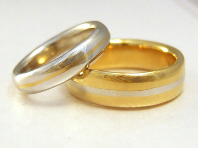 Platinum and Gold Wedding Rings with Inlay